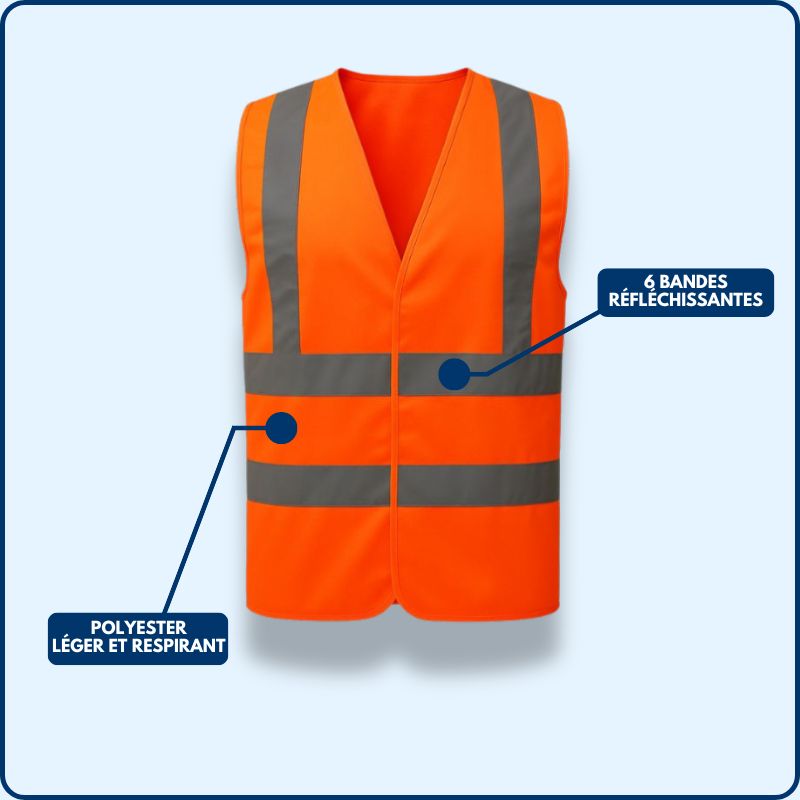 Gilet Haute Visibilité | 6 bandes | Orange