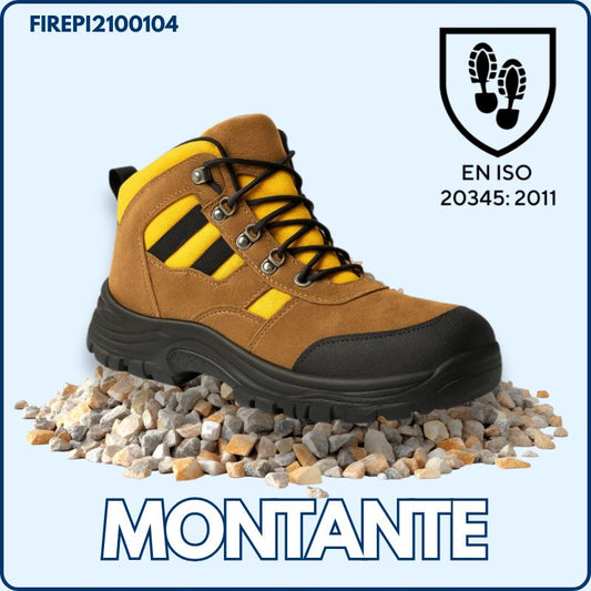 Chaussure de Sécurité | Montante | Marron & Jaune | Cuir