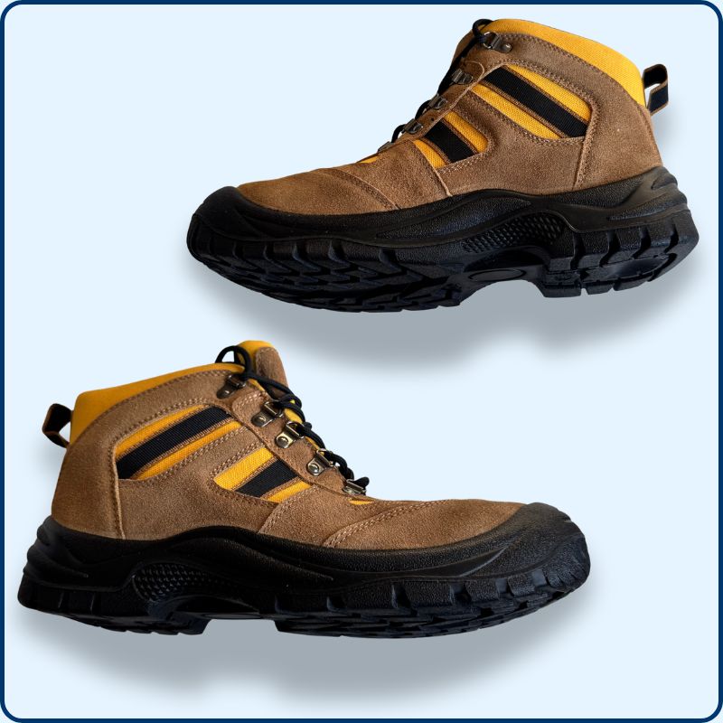 Chaussure de Sécurité | Montante | Marron & Jaune | Cuir