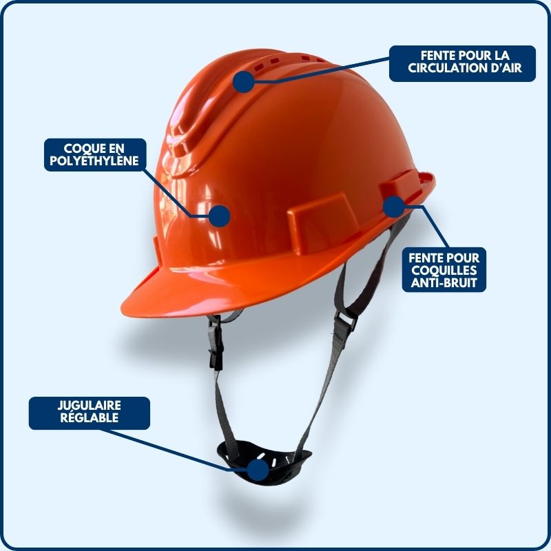 Casque de Chantier | Jugulaire | Orange | Polyéthylène