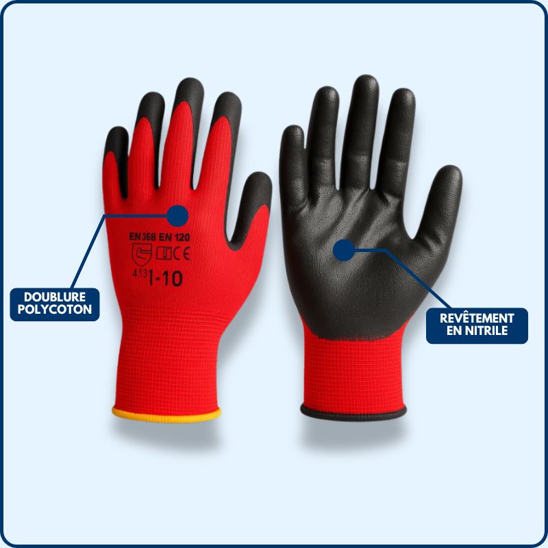 Gants de travail en nitrile rouge FIREPI2200201