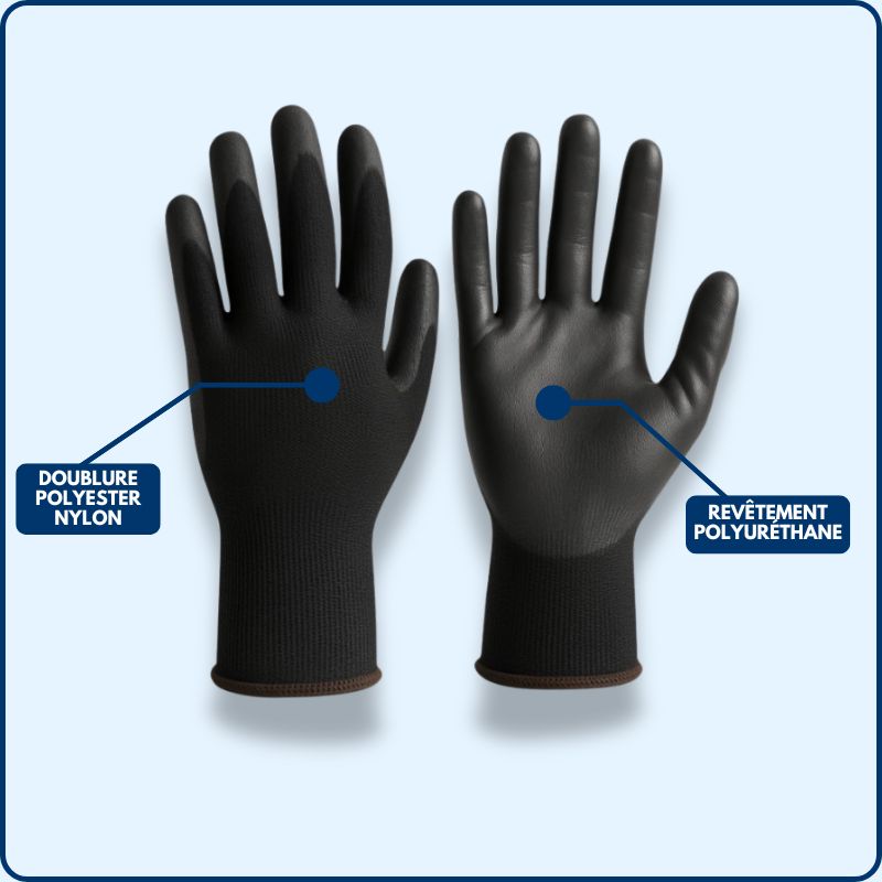 Gants de travail en polyuréthane noir FIREPI2200401